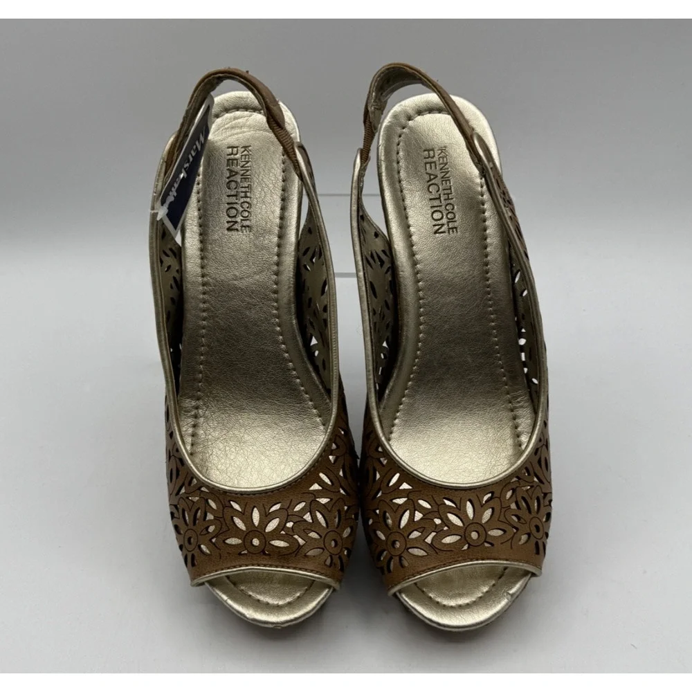 Kenneth Cole Reaction Brown Brown Floral Wedge Platform Women's, Size 6.5 , NEW